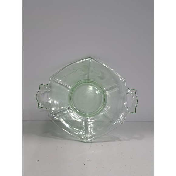 The Unbranded Brand Other - Vintage Green Depression Glass Bowl Octagon Serving Bowl‎ with Handles 8"